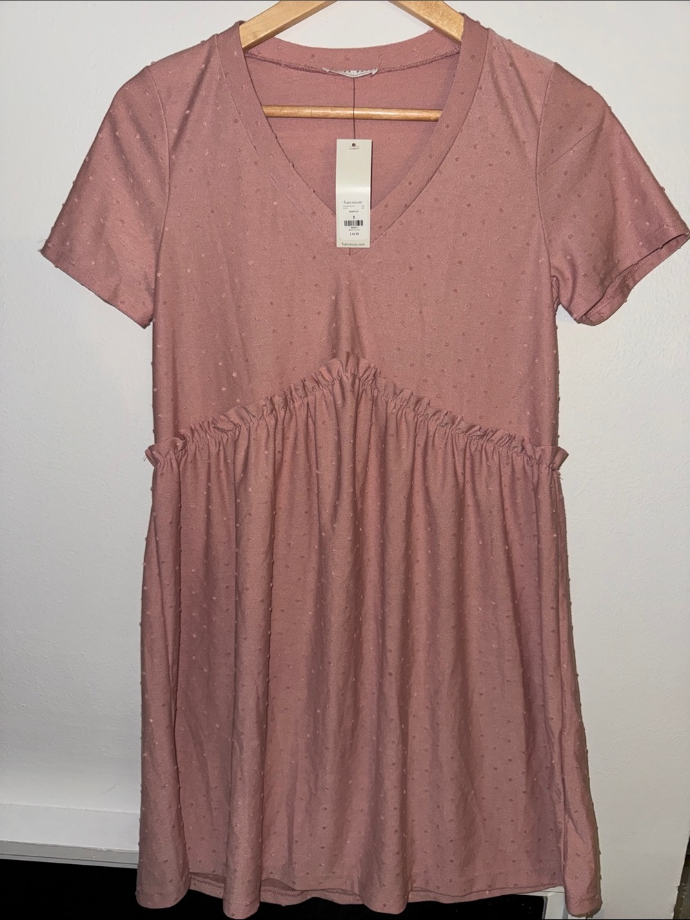 emory park Mauve Pink Swiss Dot V-Neck babydoll Dress